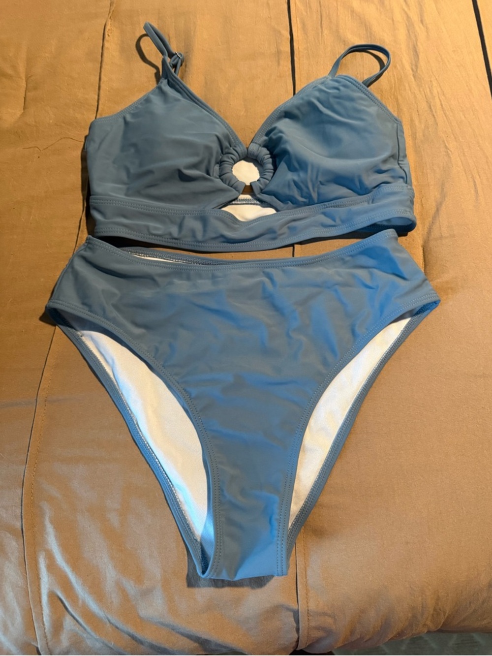 Zaful Dusty Blue Ring-Front Two-Piece Bikini